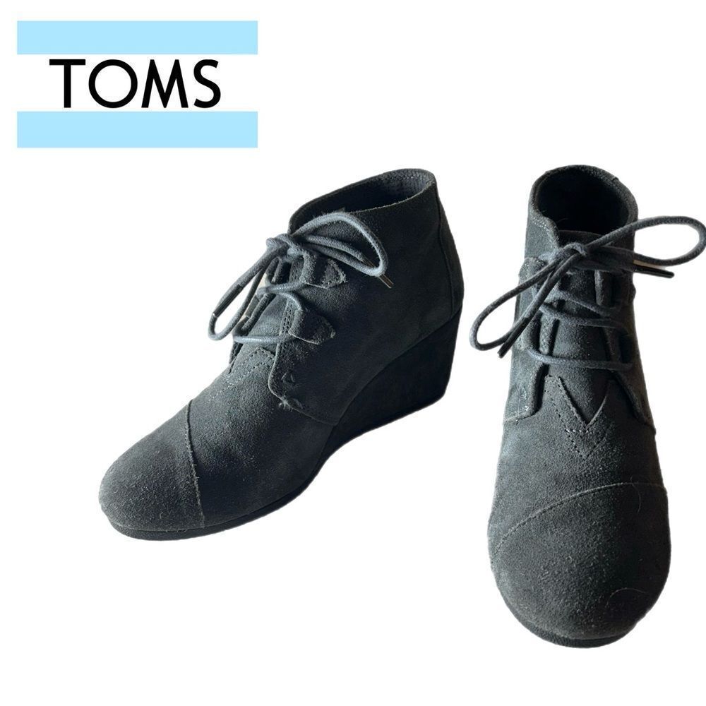 TOMS Desert Gray Suede Lace Up Wedge Ankle Bootie Heels women’s size 10